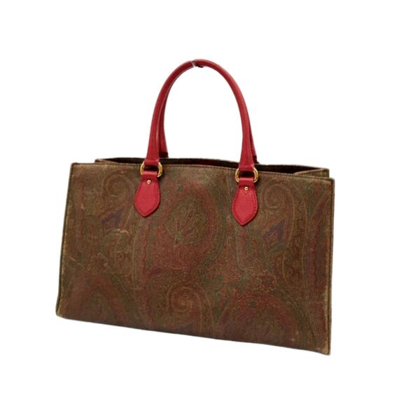 Etro (Authentic) Paisley Print Coated Canvas & Coral Pink Leather Large Bag VGUC - Picture 12 of 12